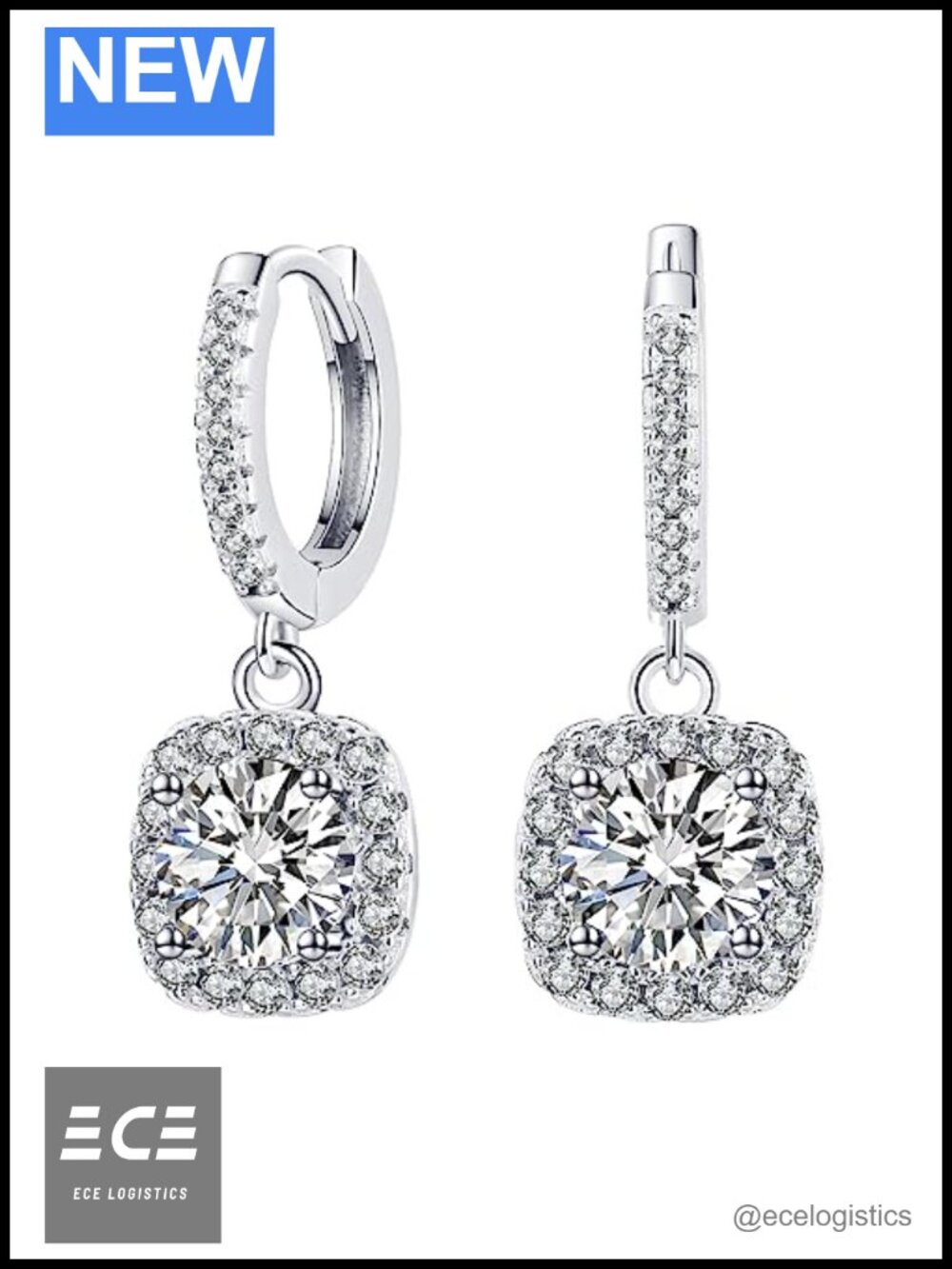 Moissanite Hoop Earrings 925 Sterling Silver 18K Platinum Plated Women Jewelry